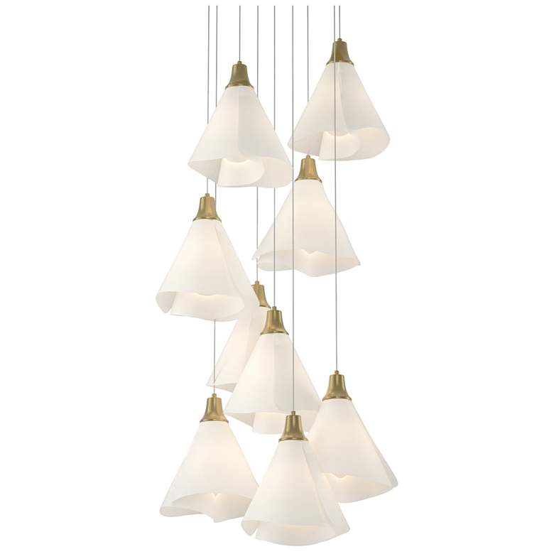 Image 1 Mobius 20.8"W 9-Light Round Modern Brass Long Pendant w/ Spun Frost Sh