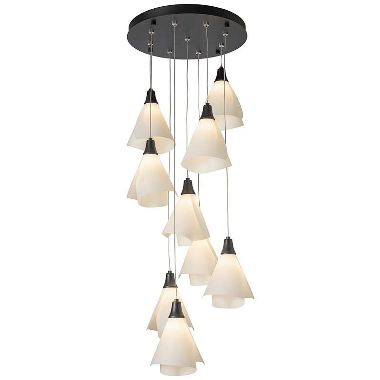 Image 1 Mobius 20.8-Light Round Black Long Pendant with Spun Frost Shade