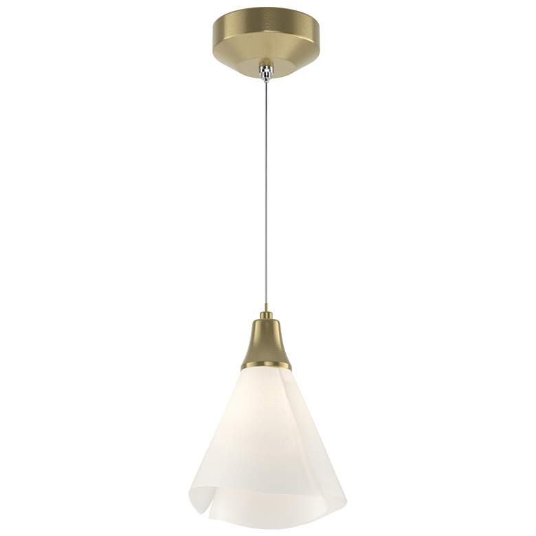 Image 1 Mobius 7.3 inchW Modern Brass Standard Mini-Pendant w/ Spun Frost Shade