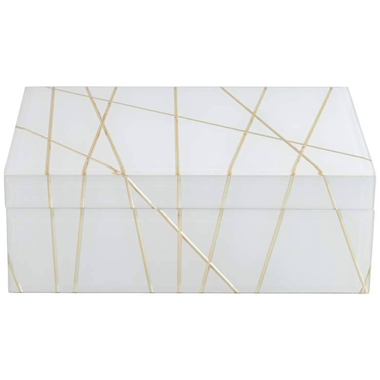 Image 1 Mocary 10 1/4" Wide Glossy White and Gold Stripe Jewelry Box