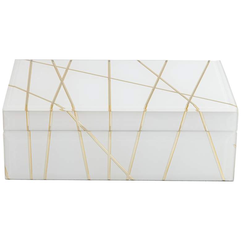 Image 1 Mocary 8 3/4 inch Wide Glossy White and Gold Stripe Jewelry Box