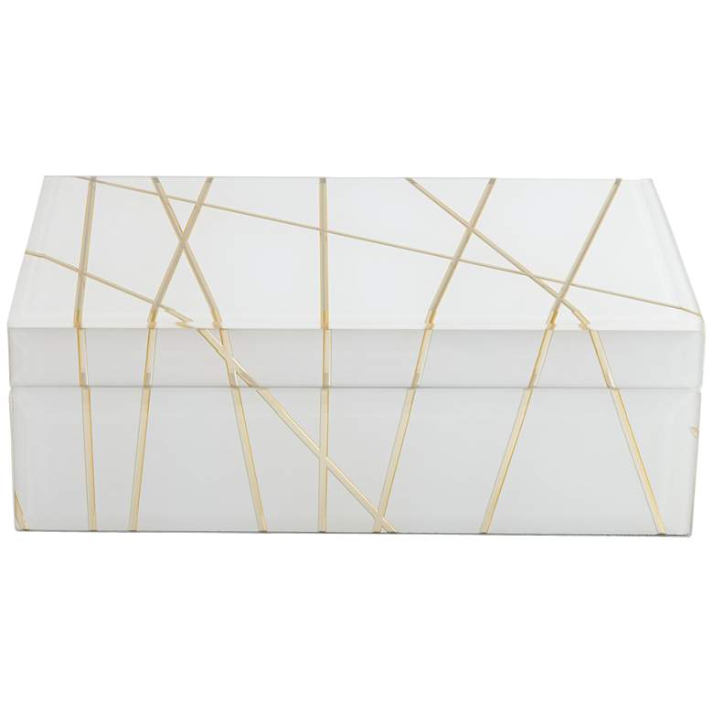 Image 1 Mocary 8 3/4" Wide Glossy White and Gold Stripe Jewelry Box