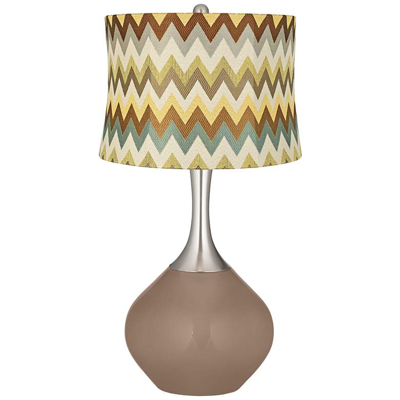 Image 1 Mocha Blue and Brown Chevron Shade Spencer Table Lamp