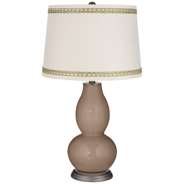 Image 1 Mocha Double Gourd Table Lamp with Rhinestone Lace Trim