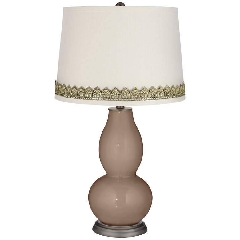 Image 1 Mocha Double Gourd Table Lamp with Scallop Lace Trim