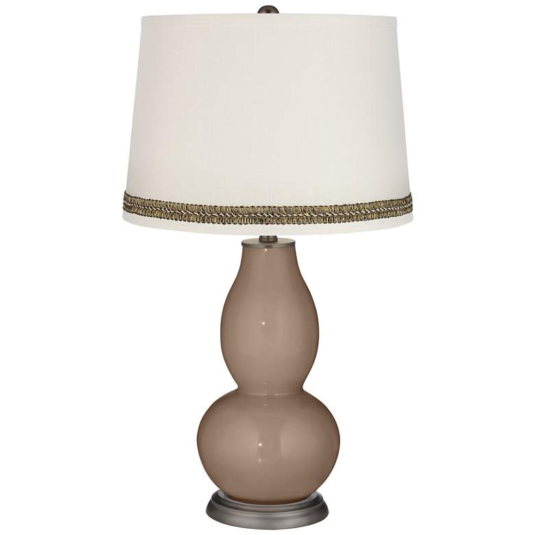 Image 1 Mocha Double Gourd Table Lamp with Wave Braid Trim