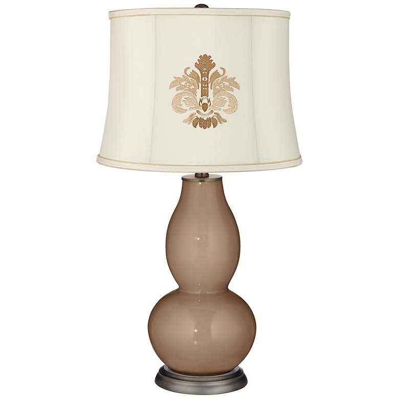 Image 1 Mocha Embroidered Crest Shade Double Gourd Table Lamp