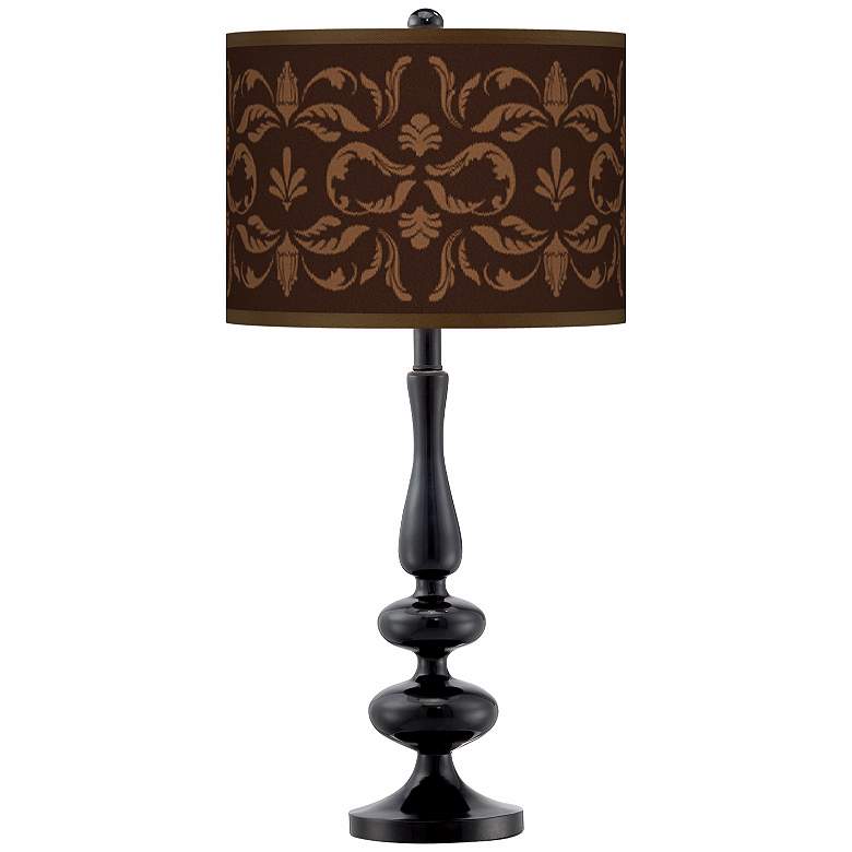 Image 1 Mocha Flourish Linen Giclee Paley Black Table Lamp