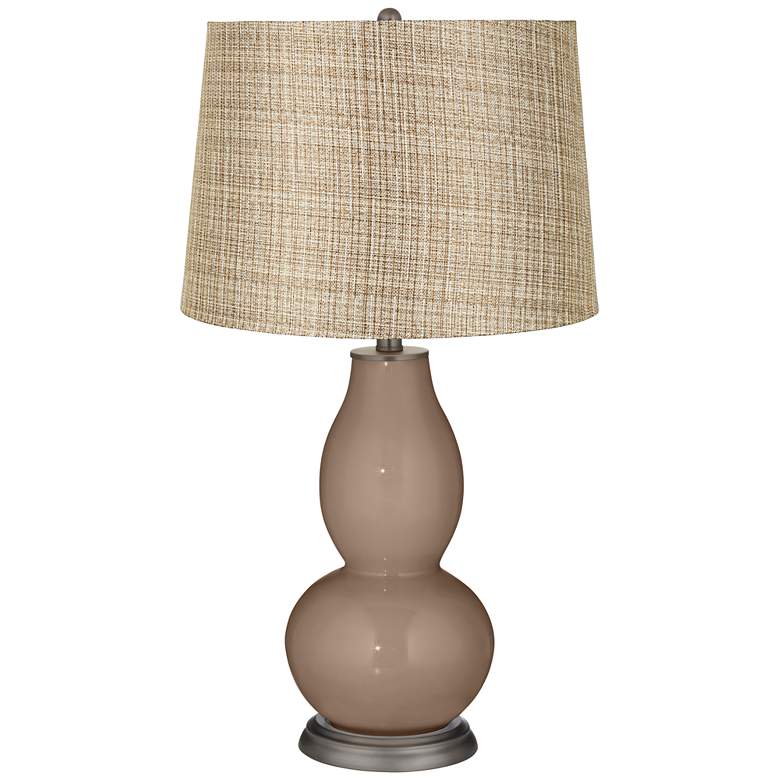 Image 1 Mocha Textured Linen Gold Shade Double Gourd Table Lamp