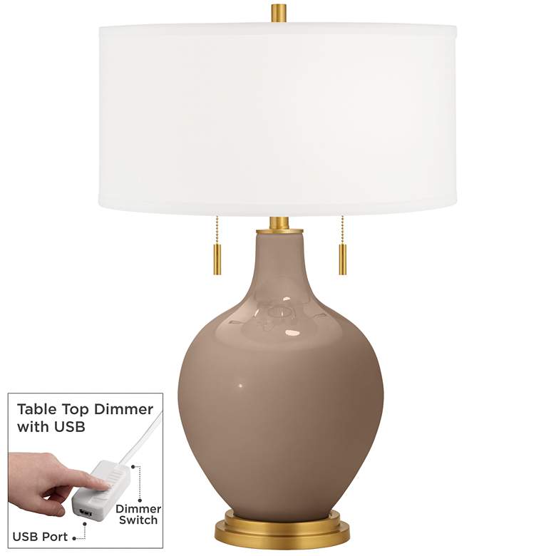 Image 1 Mocha Toby Brass Accents Table Lamp with Dimmer