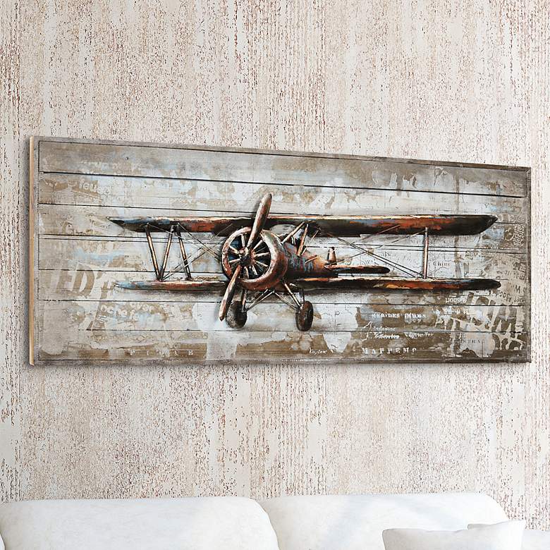 Model Airplane 60&quot; Wide Metal Dimensional Wall Art