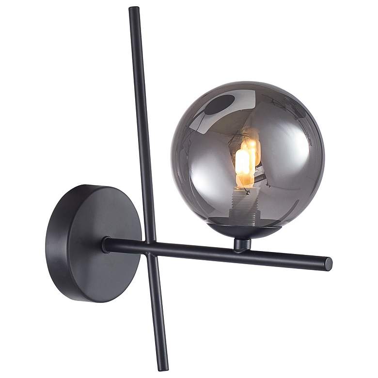 Image 1 Modena 11.5" High Black Wall Sconce With Smoke Glass Shade
