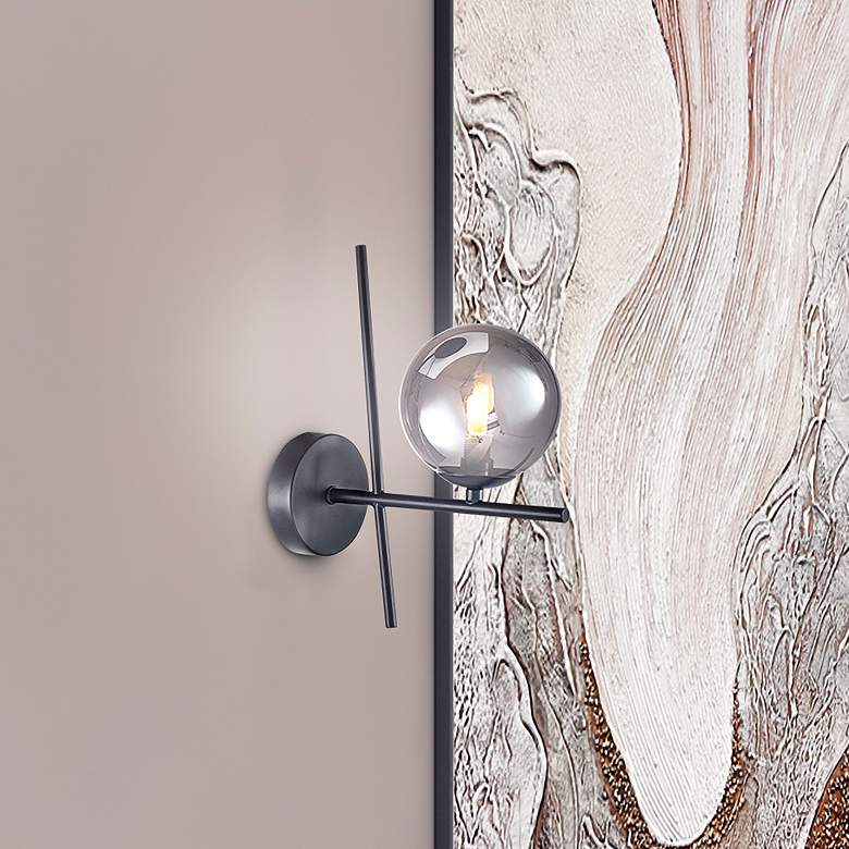 Image 1 Modena 11.5" High Black Wall Sconce With Smoke Glass Shade