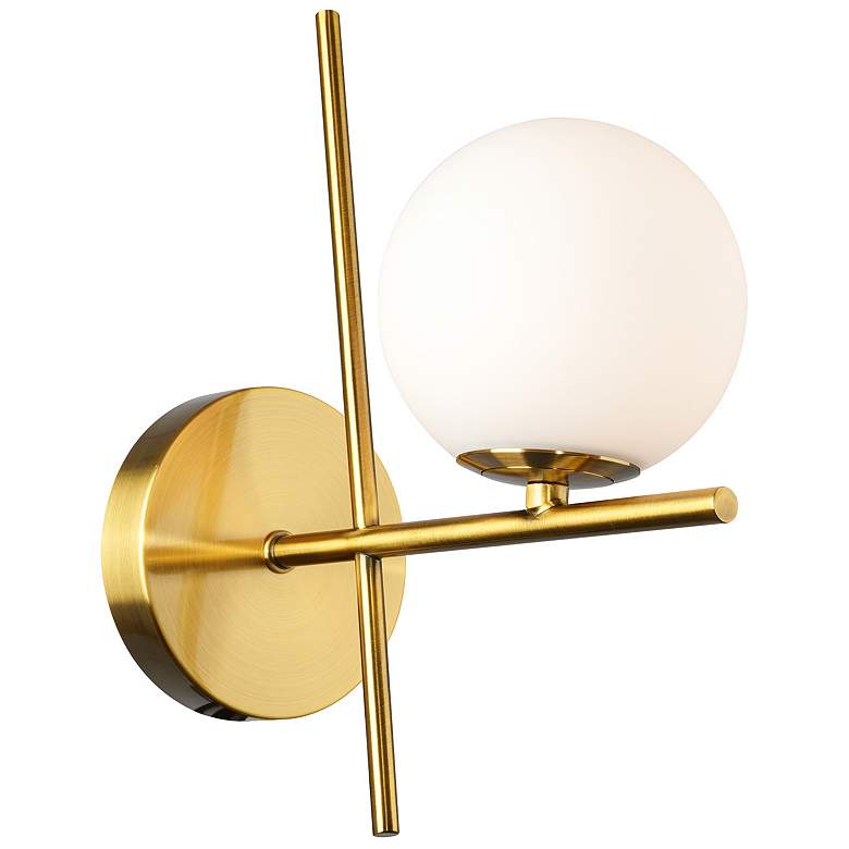 Image 1 Modena 11.5" High Plated Brushed Brass Wall Sconce With White Glass Sh