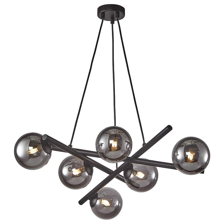 Image 1 Modena 28" Wide 6-Light Black Chandelier With Smoke Glass Shade