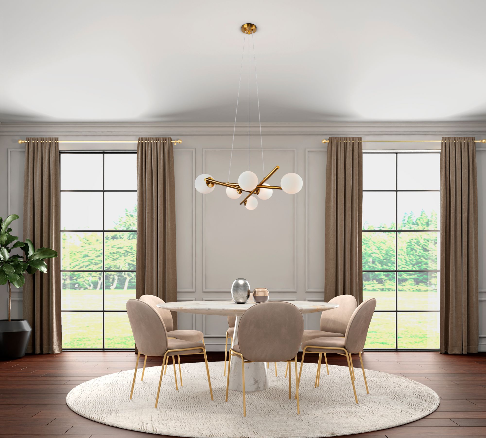 Image 3 Modena 28"W 6-Light Plated Brushed Brass Chandelier w/ White Glass Sha more views