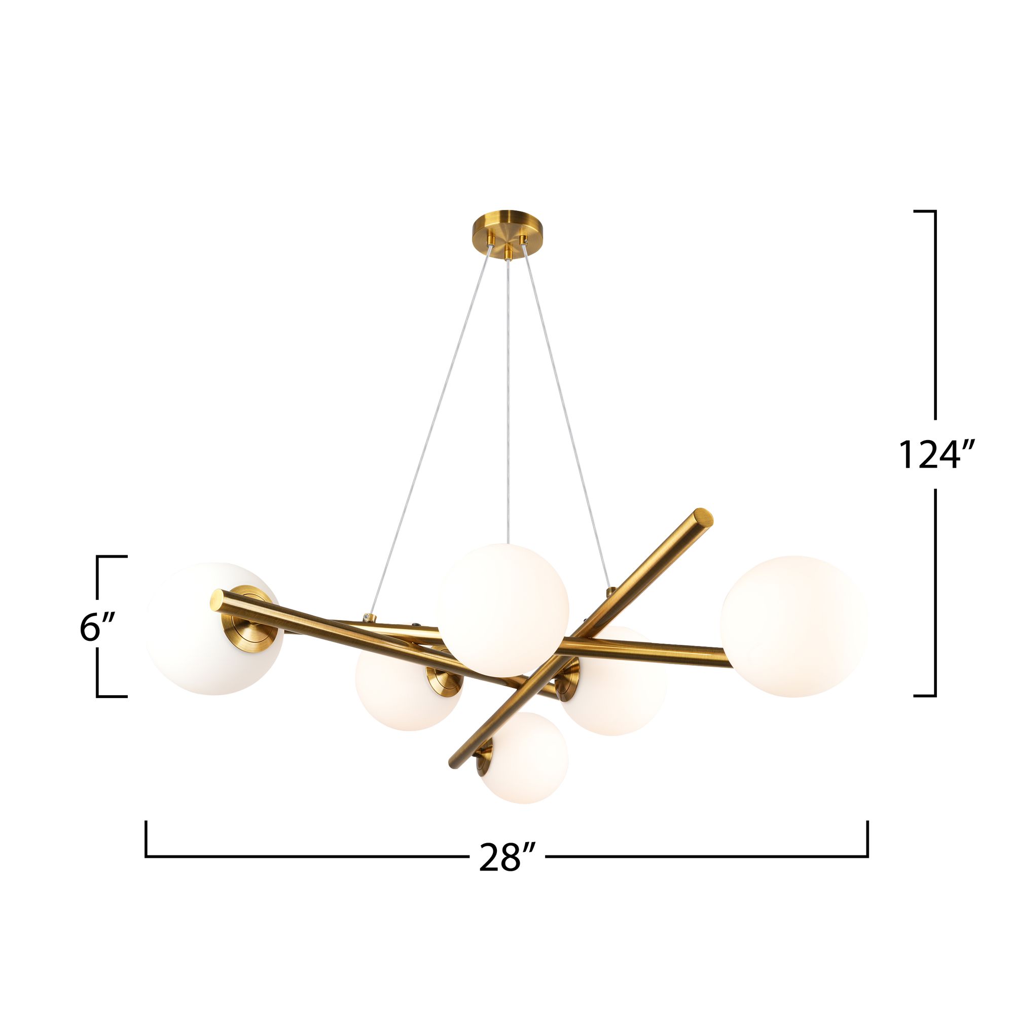 Image 4 Modena 28"W 6-Light Plated Brushed Brass Chandelier w/ White Glass Sha more views