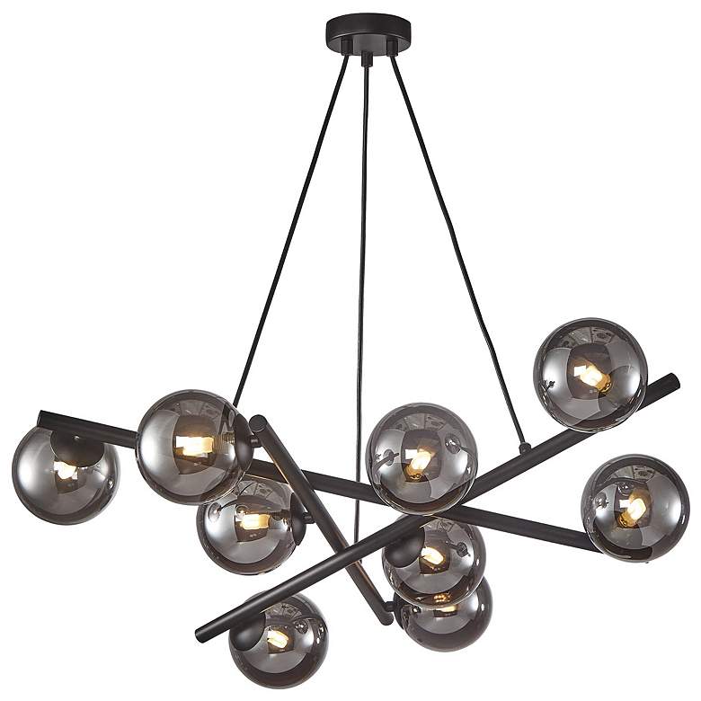 Image 1 Modena 31" Wide 9-Light Matte Black Chandelier With Smoke Glass Shade