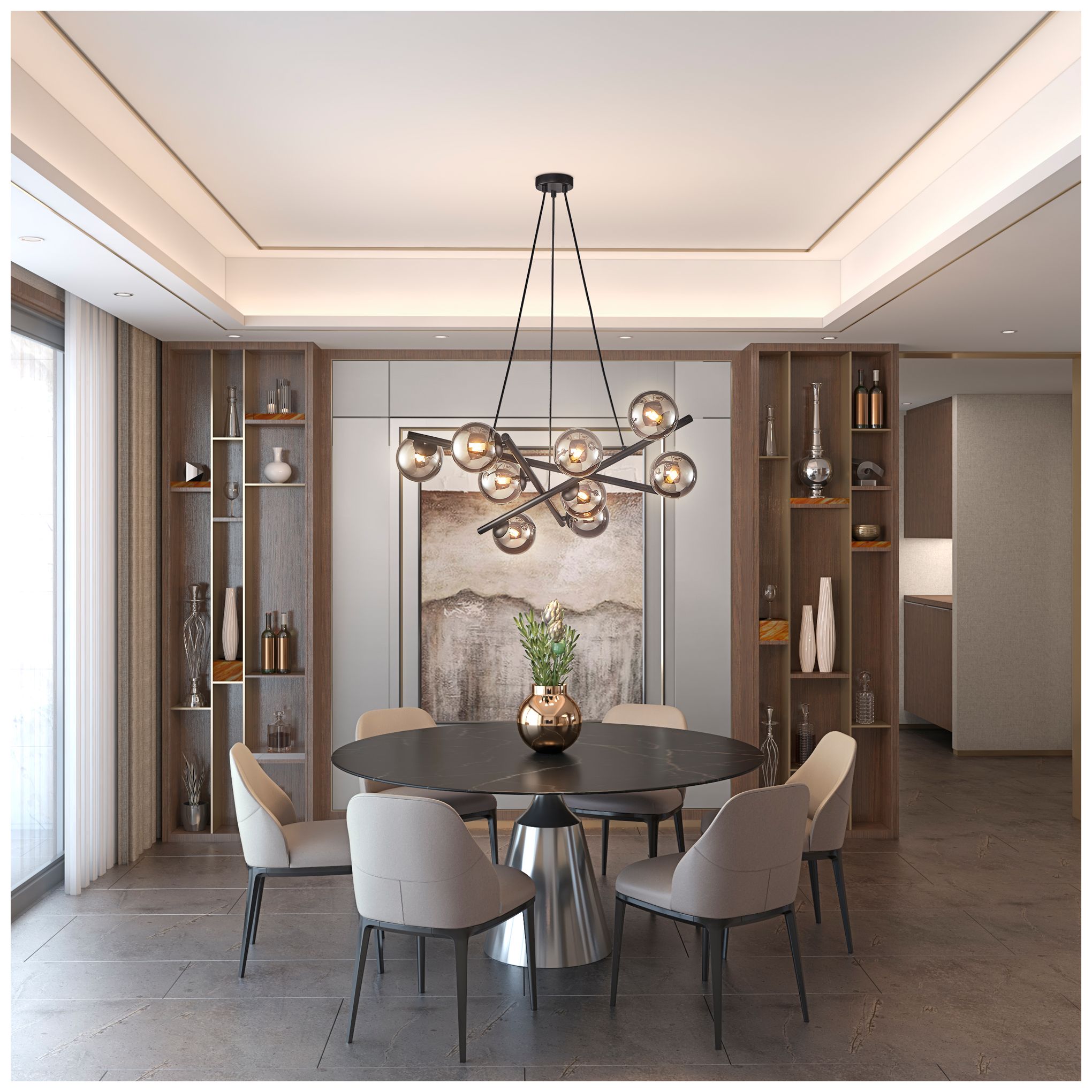 Image 2 Modena 31" Wide 9-Light Matte Black Chandelier With Smoke Glass Shade more views