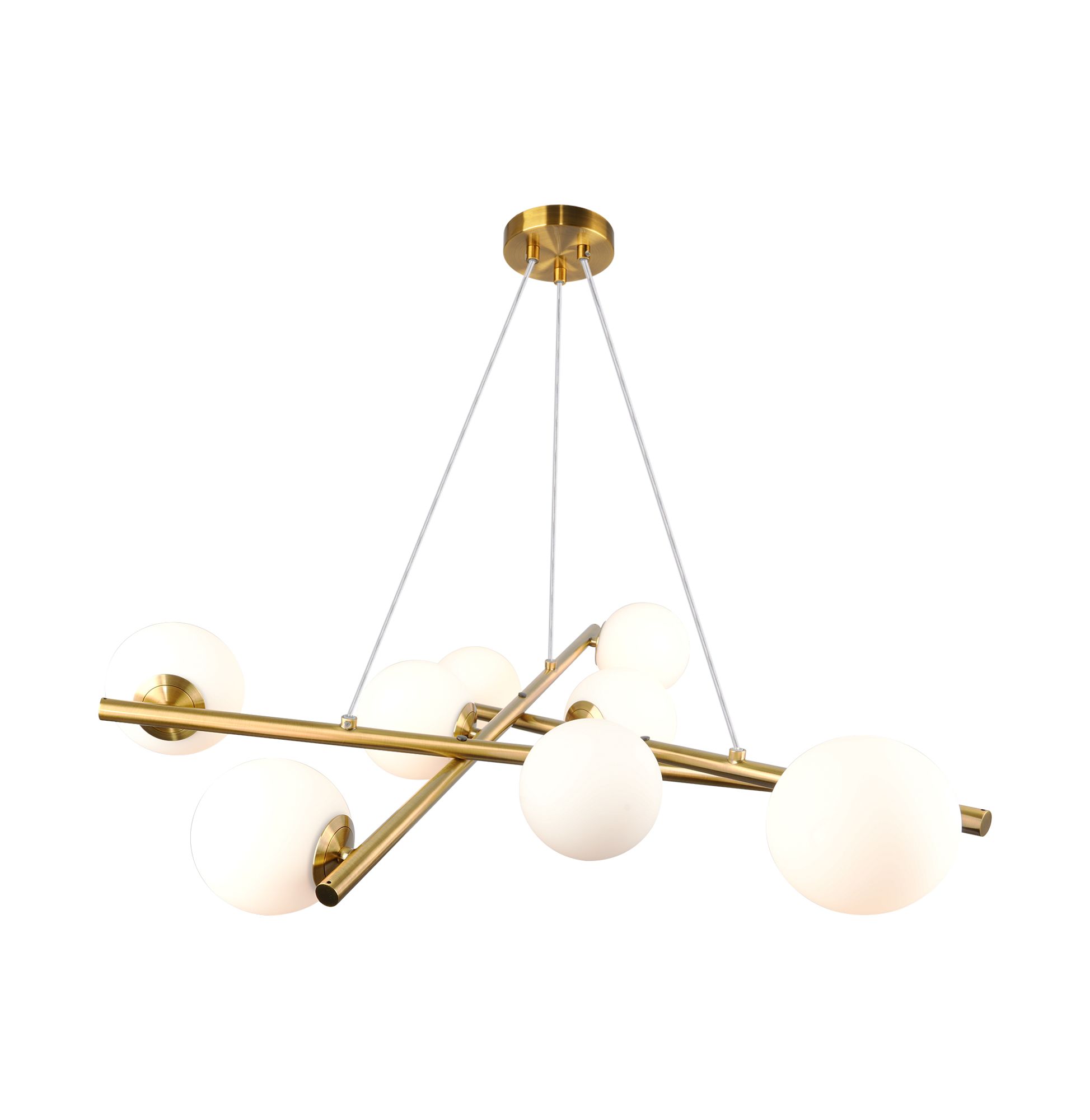 Image 2 Modena 31"W 9-Light Plated Brushed Brass Chandelier w/ White Glass Sha more views