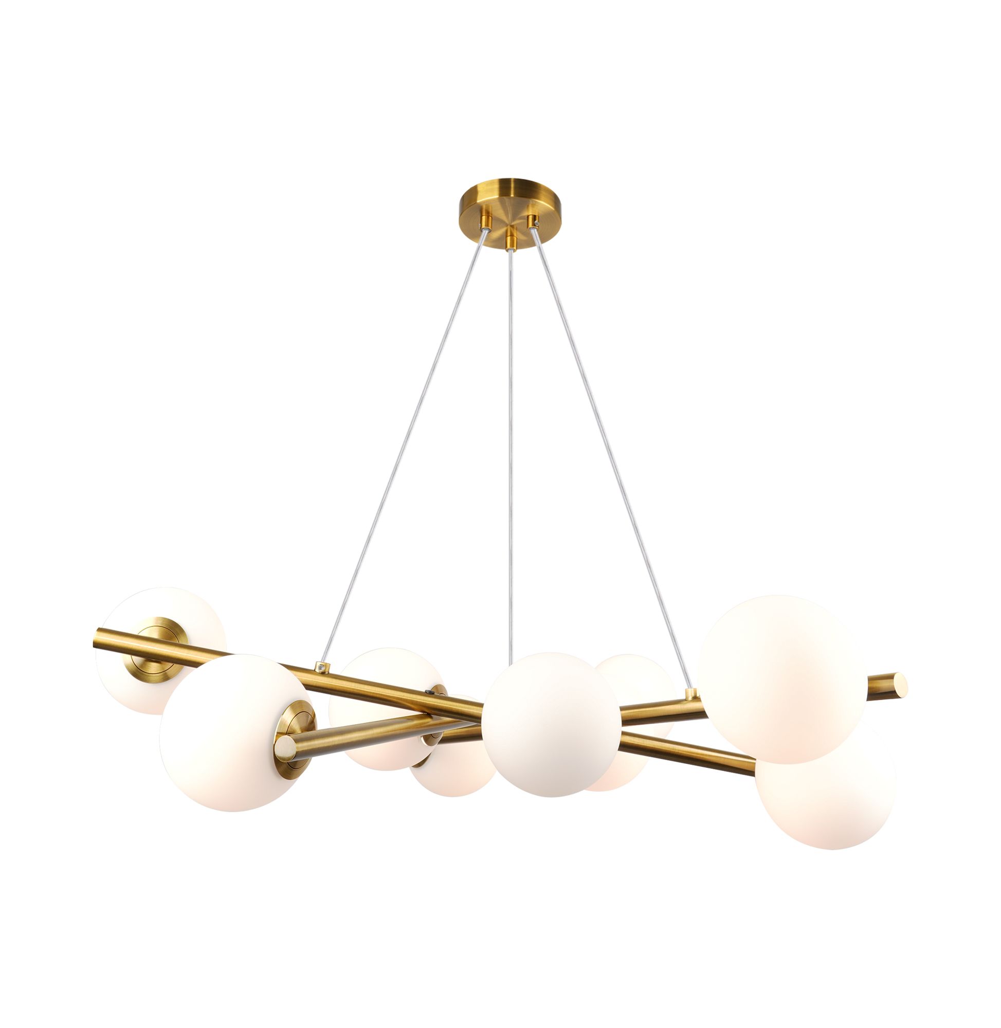 Image 3 Modena 31"W 9-Light Plated Brushed Brass Chandelier w/ White Glass Sha more views