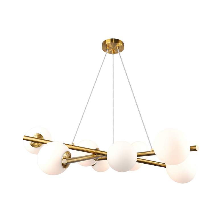 Image 3 Modena 31"W 9-Light Plated Brushed Brass Chandelier w/ White Glass Sha more views