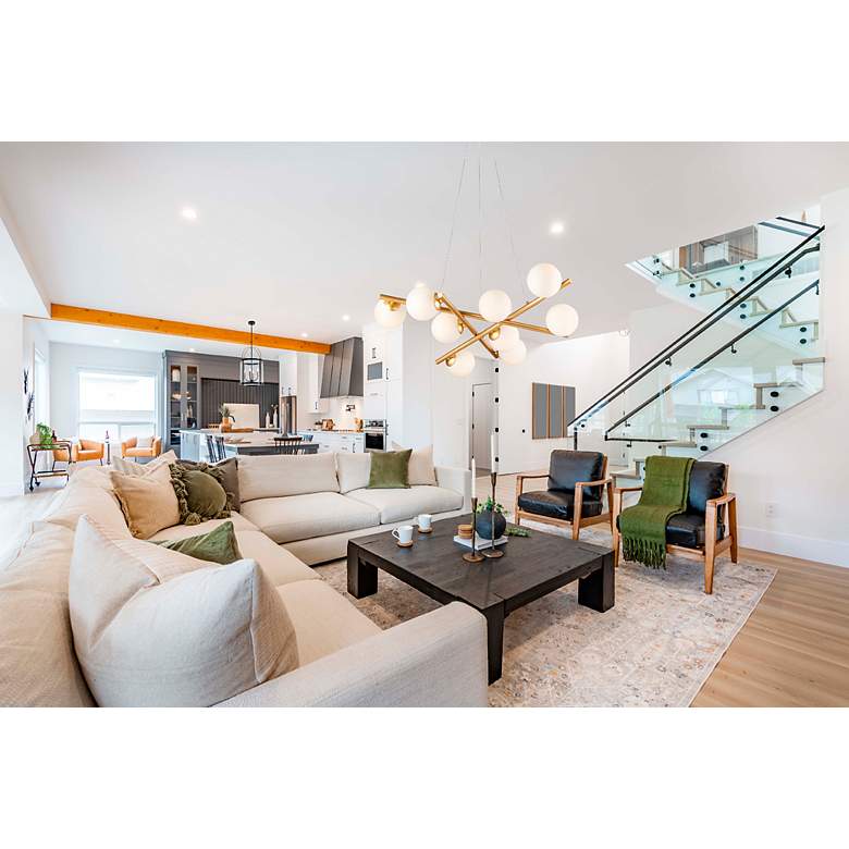 Image 4 Modena 31"W 9-Light Plated Brushed Brass Chandelier w/ White Glass Sha more views