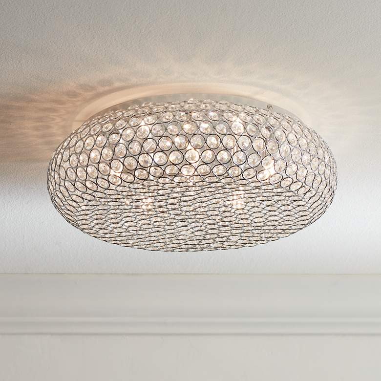 Image 1 Modern 15 1/2 inch Wide Round Crystal and Chrome LED Ceiling Light