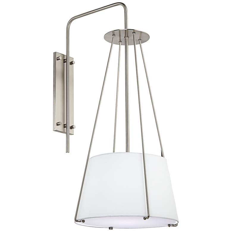 Modern 32 inch High Brushed Nickel and Linen Shade Plug-In Wall Sconce
