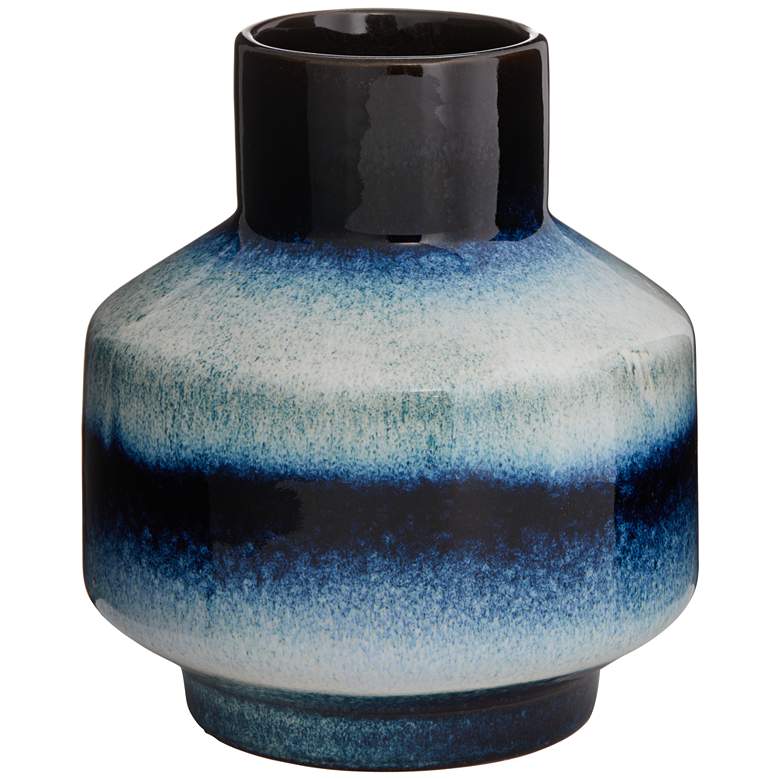 Image 1 Modern 6 1/2 inch High Blue and Cream Ceramic Vase