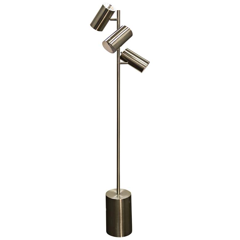 Image 1 Modern 63" High 3-Light Brushed Steel and Brass Metal Floor Lamp
