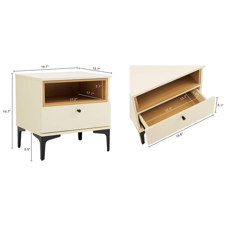 Image 3 Modern Amara Nightstand with 1 Full Extension Drawer and Metal Legs in and more views