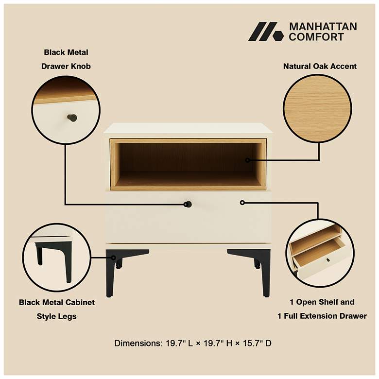 Image 4 Modern Amara Nightstand with 1 Full Extension Drawer and Metal Legs in and more views