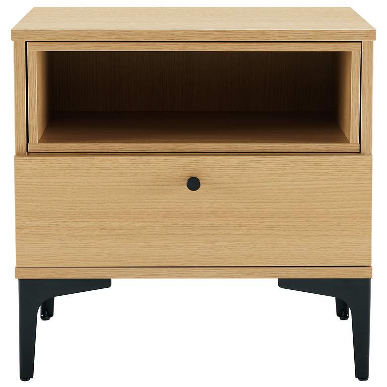 Image 2 Modern Amara Nightstand with 1 Full Extension Drawer and Metal Legs in Oak