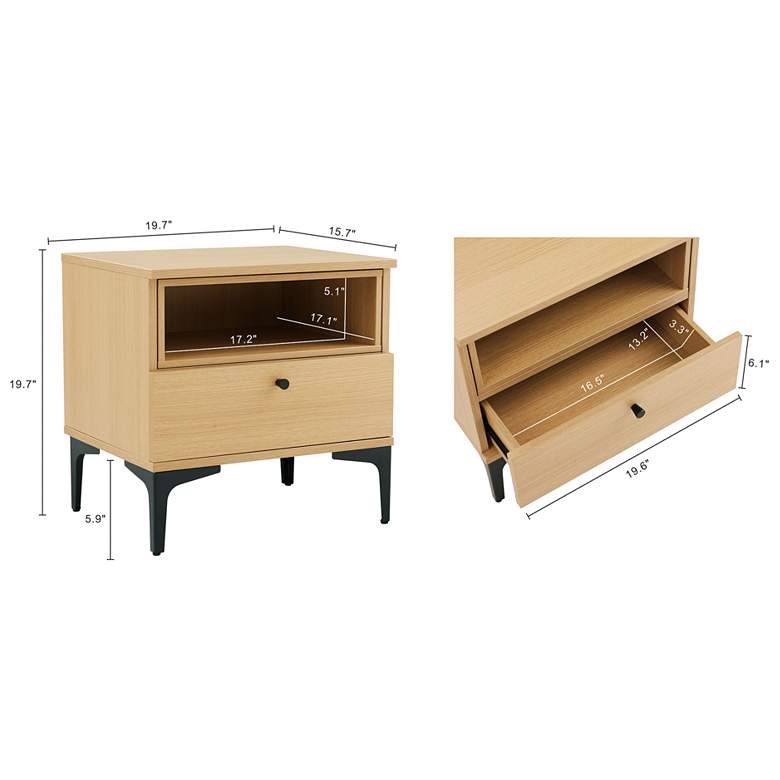 Image 3 Modern Amara Nightstand with 1 Full Extension Drawer and Metal Legs in Oak more views