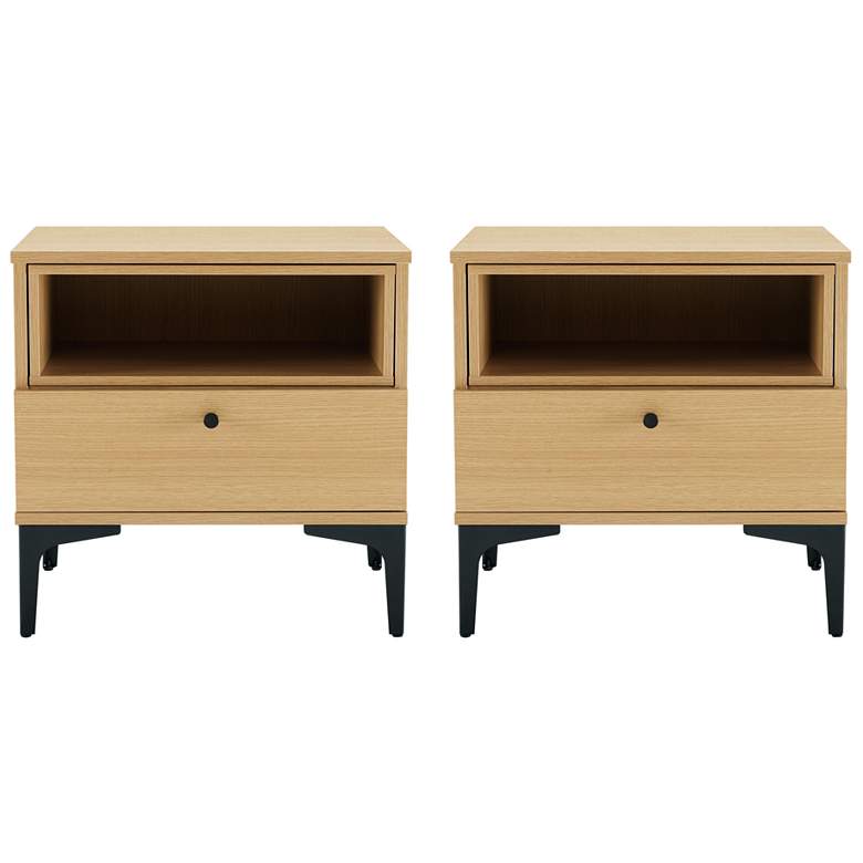 Image 2 Modern Amara Nightstand with 1 Full Extension Drawer and Metal Legs in Oak-