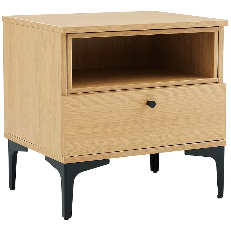 Image 6 Modern Amara Nightstand with 1 Full Extension Drawer and Metal Legs in Oak- more views