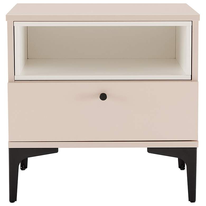 Image 2 Modern Amara Nightstand with 1 Full Extension Drawer and Metal Legs in Pale