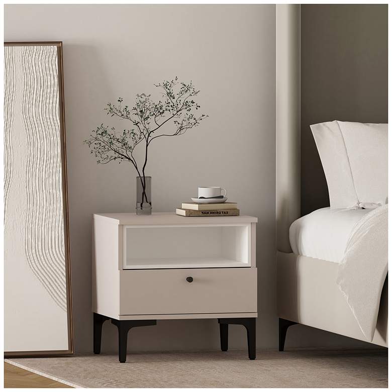 Image 1 Modern Amara Nightstand with 1 Full Extension Drawer and Metal Legs in Pale