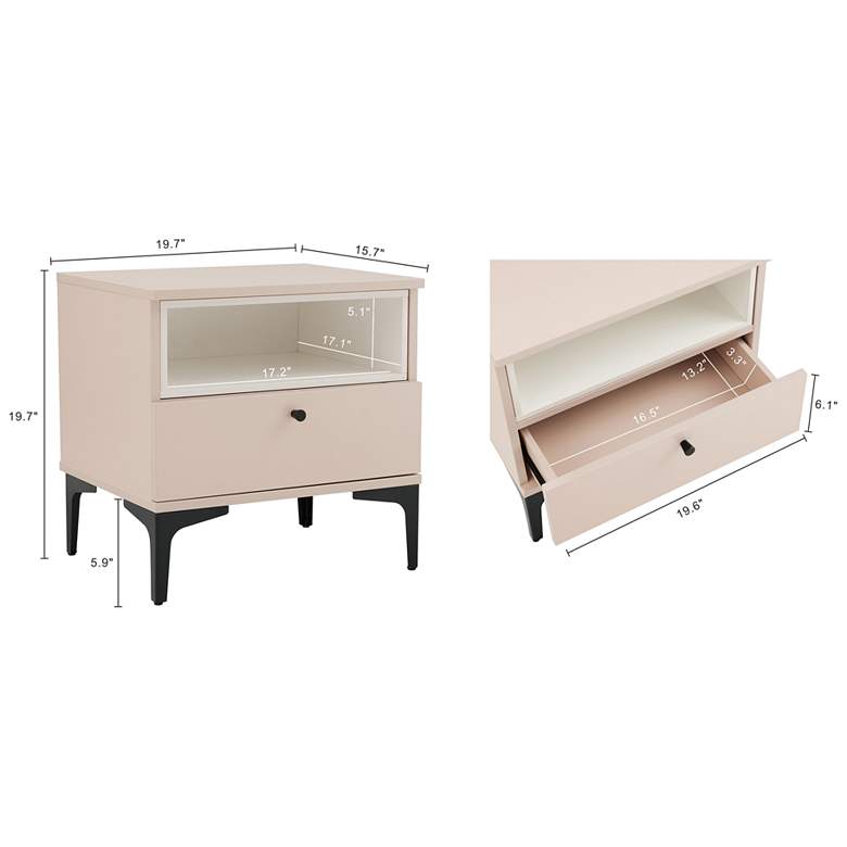 Image 3 Modern Amara Nightstand with 1 Full Extension Drawer and Metal Legs in Pale more views