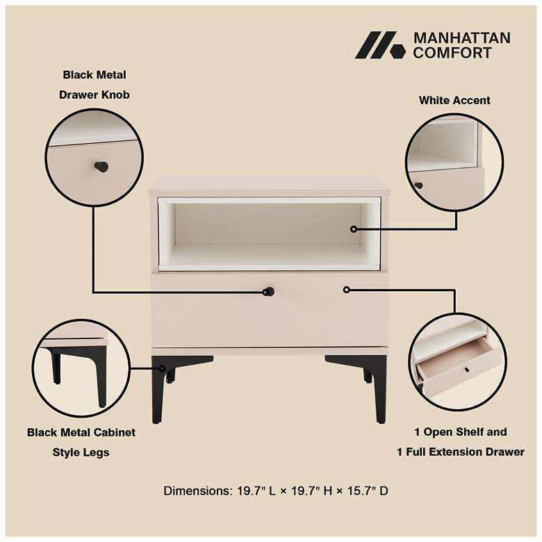 Image 4 Modern Amara Nightstand with 1 Full Extension Drawer and Metal Legs in Pale more views
