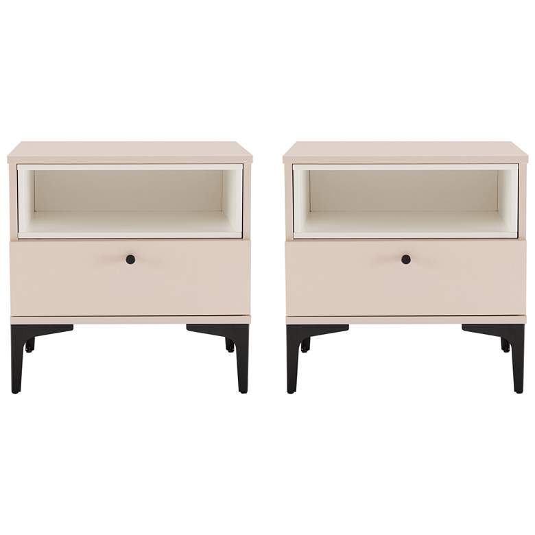 Image 2 Modern Amara Nightstand with 1 Full Extension Drawer and Metal Legs in Pale