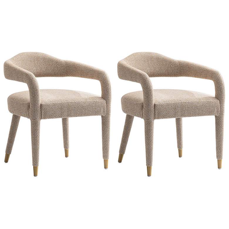 Image 1 Modern Aspen Tweed Dining Armchair in Gold Dust  - Set of 2