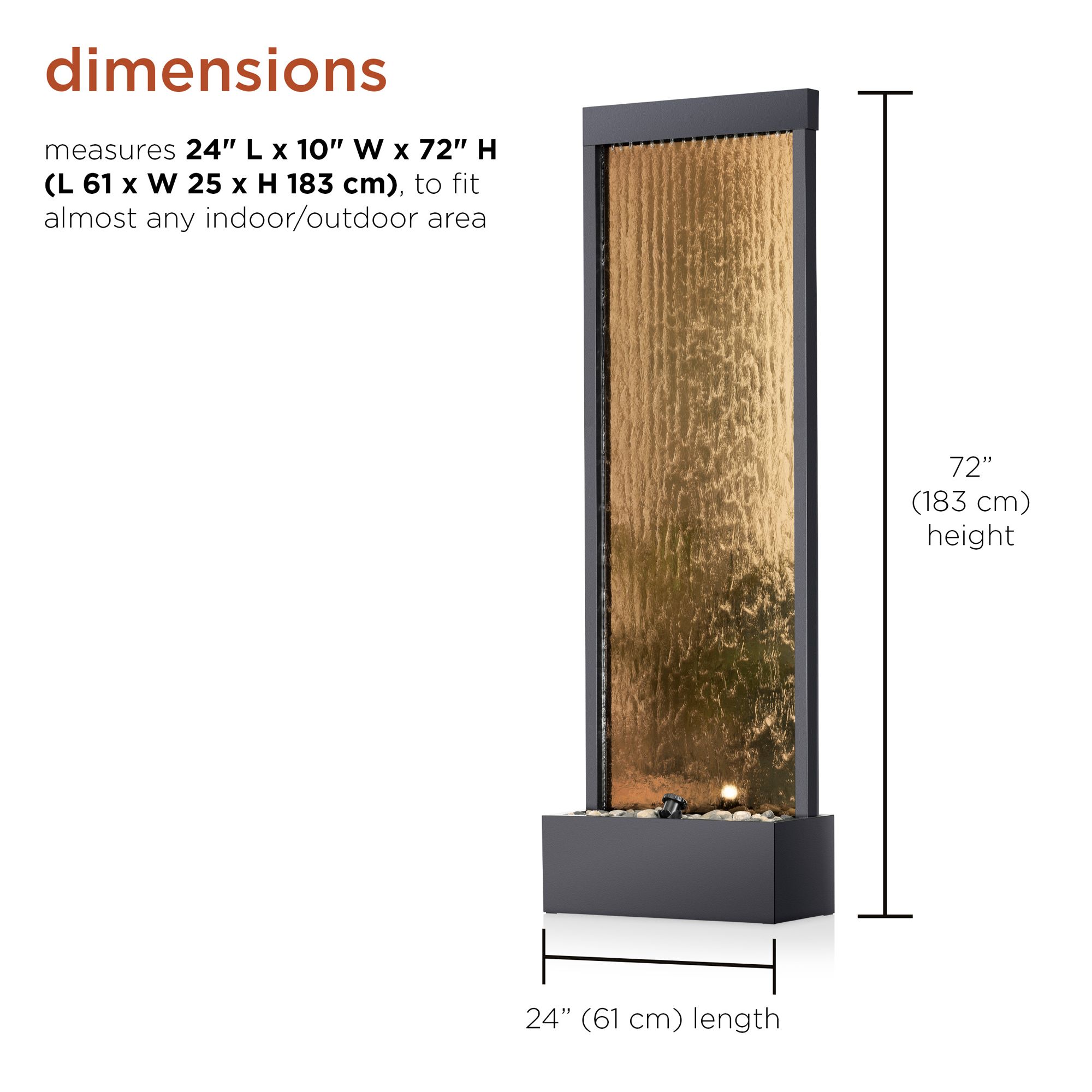 Image 7 Modern Black and Bronze Mirror 72" High Panel Fountain more views