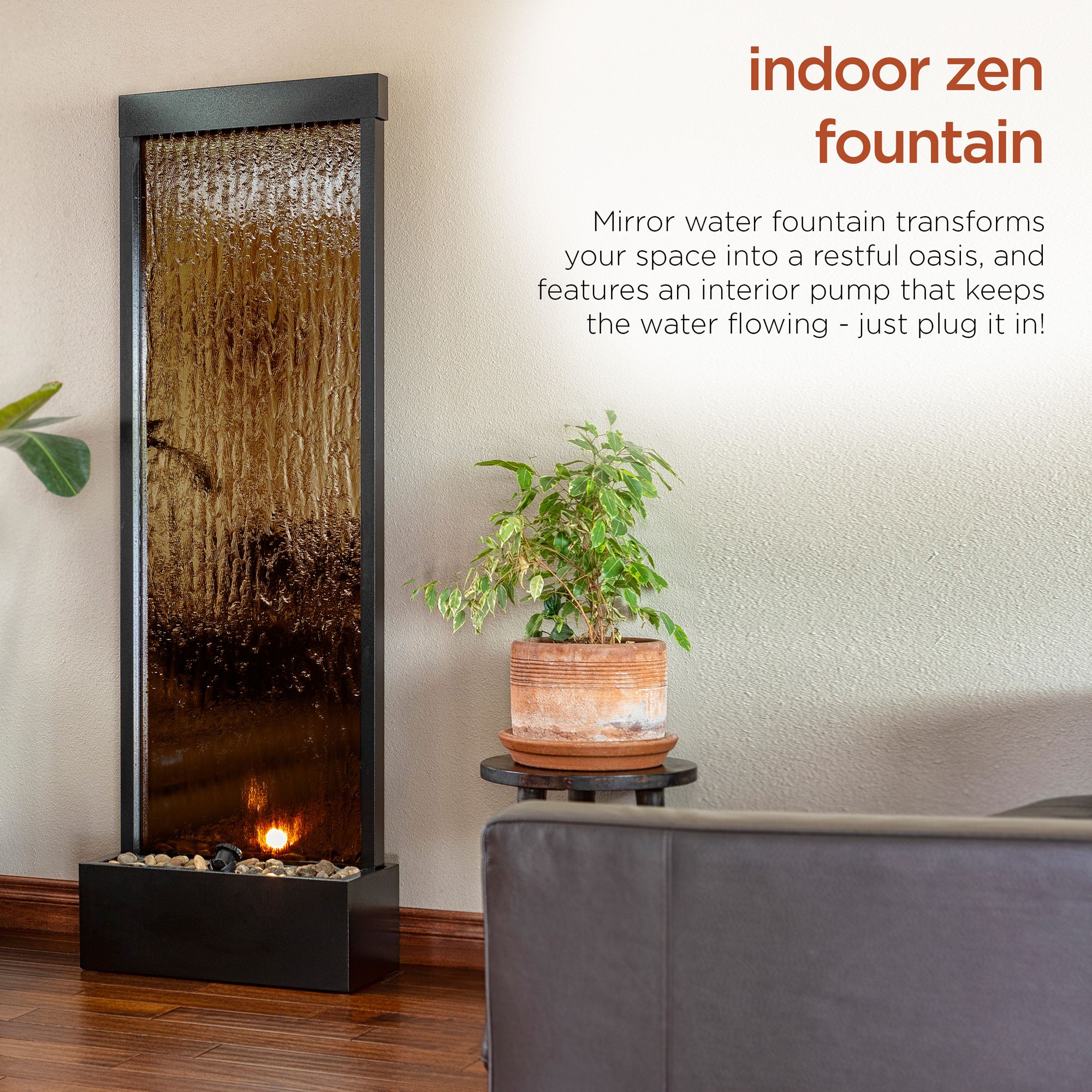 Modern Black and Bronze Mirror 72" High Panel Fountain