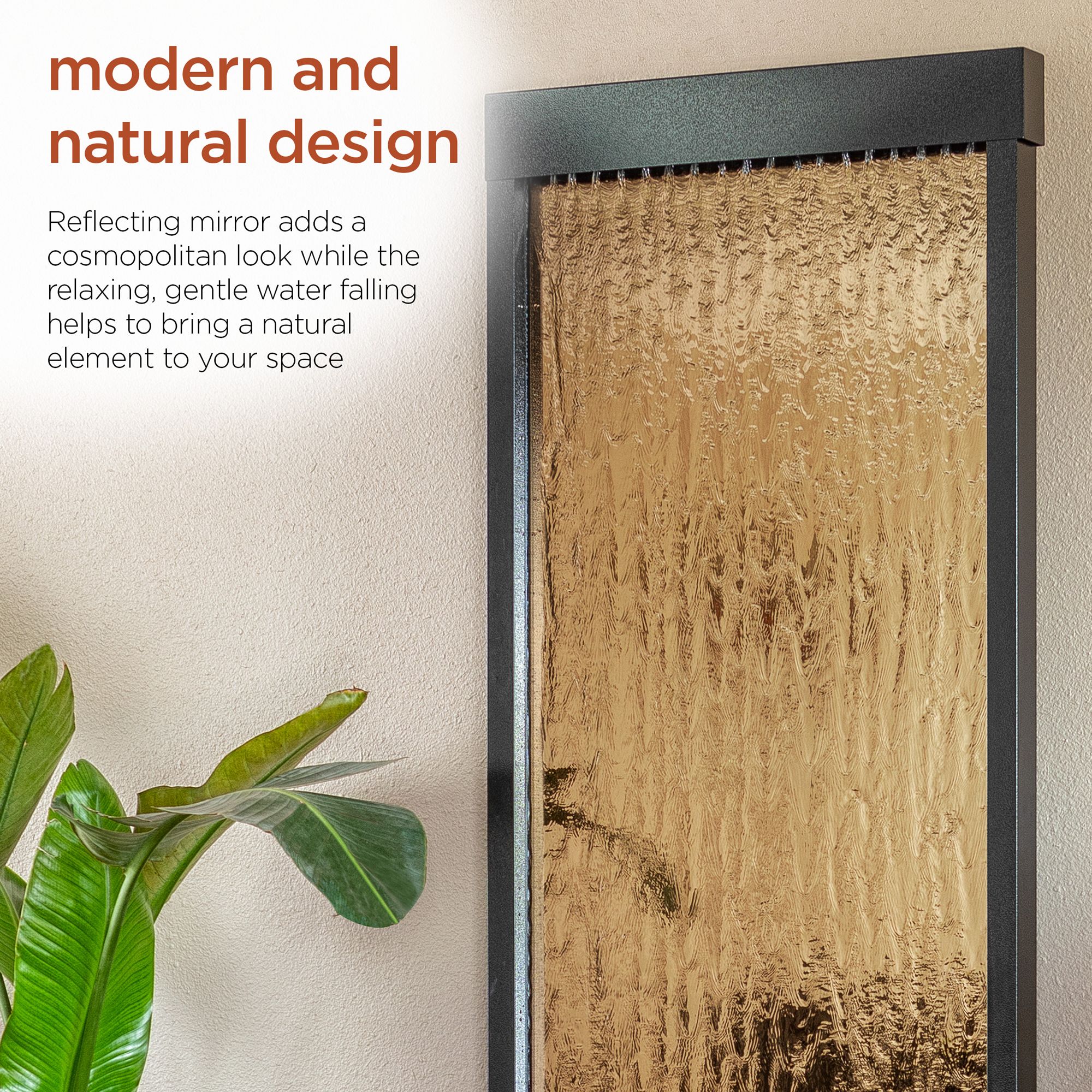 Modern Black and Bronze Mirror 72" High Panel Fountain