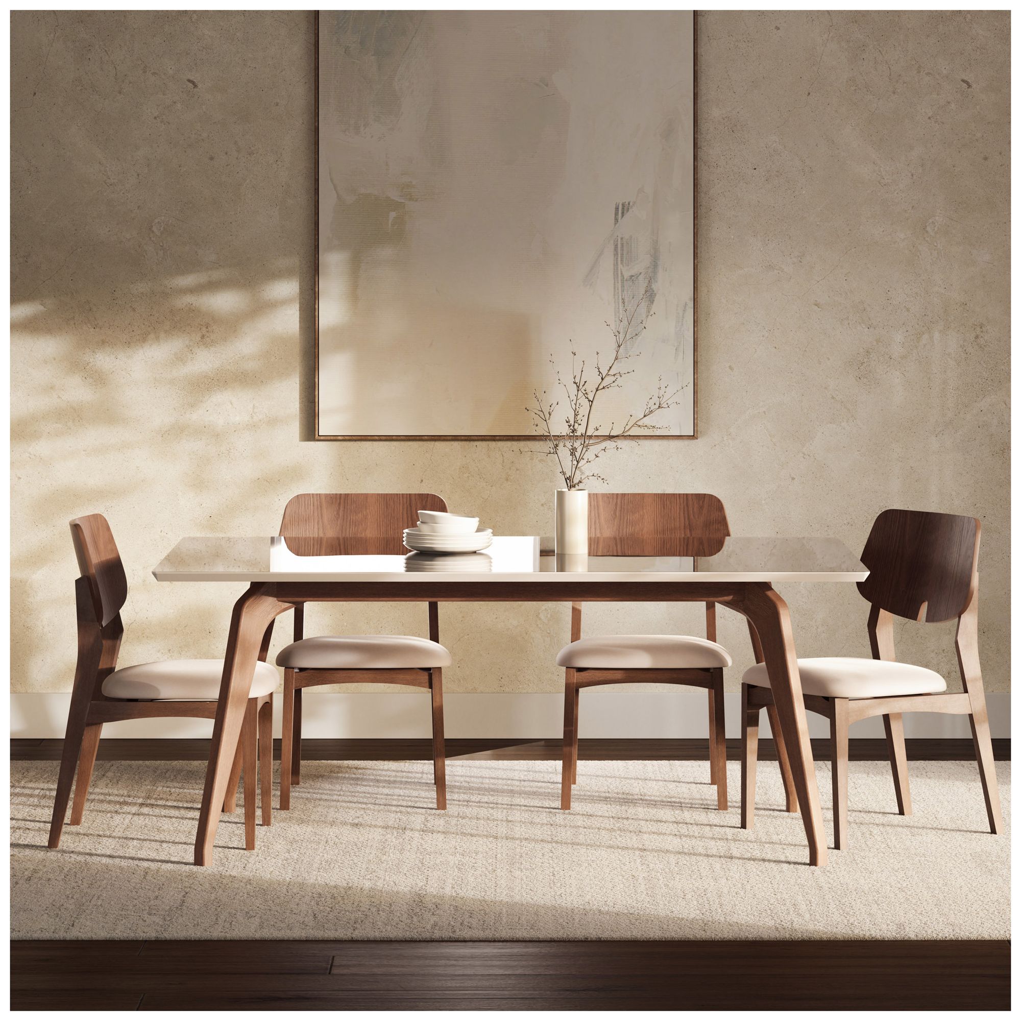 Image 6 Modern Brazilian 70.75" Wide Off White, Nogal Rectangular Dining Table more views