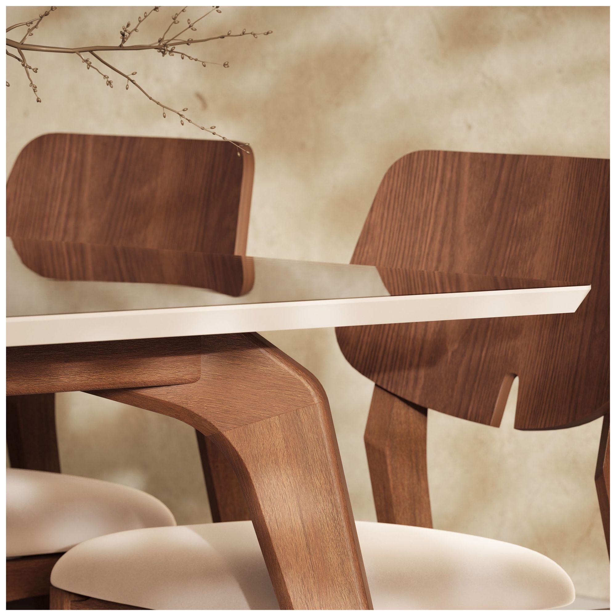 Modern Brazilian 70.75" Wide Off White, Nogal Rectangular Dining Table