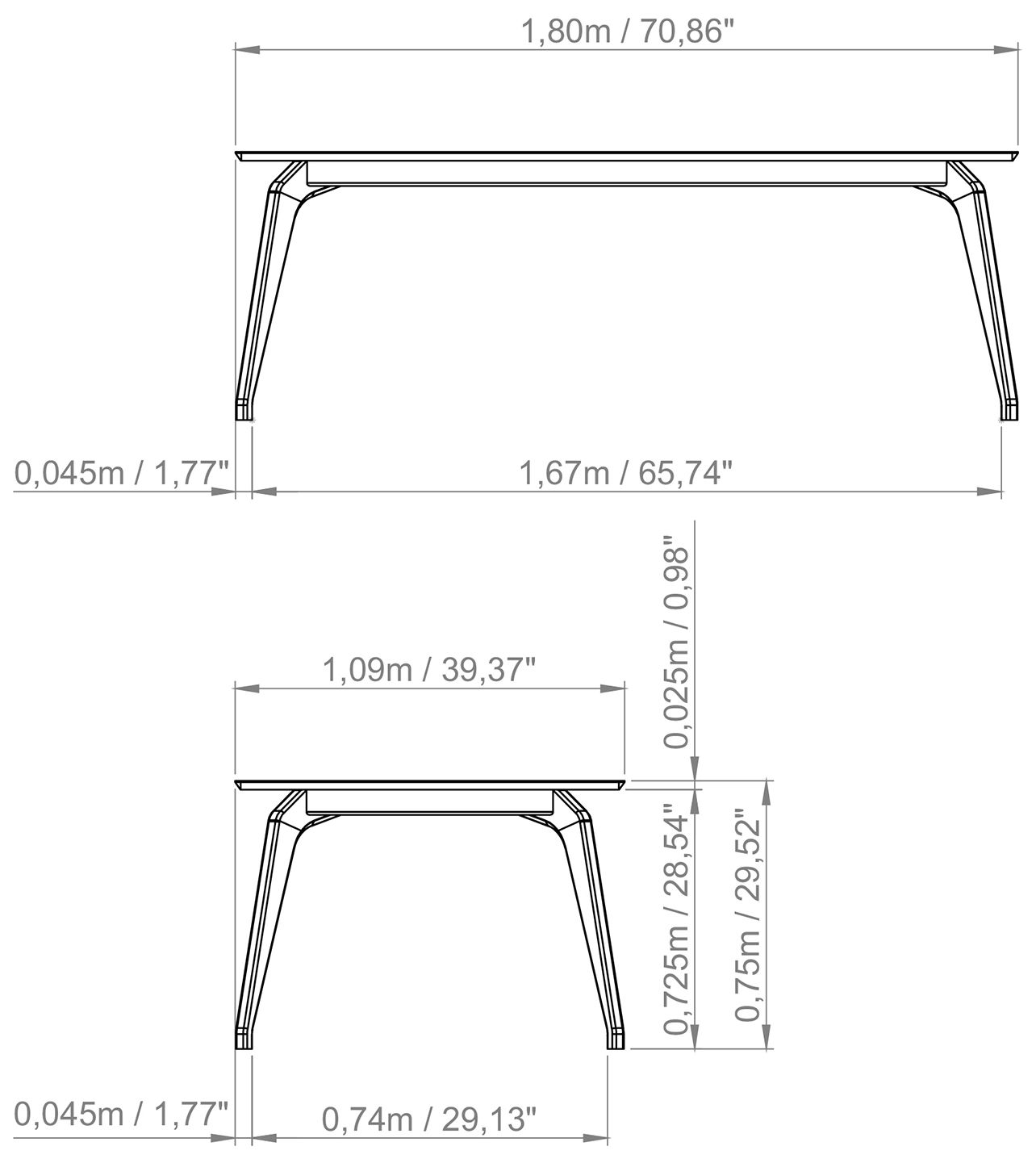 Modern Brazilian 70.75" Wide Off White, Nogal Rectangular Dining Table