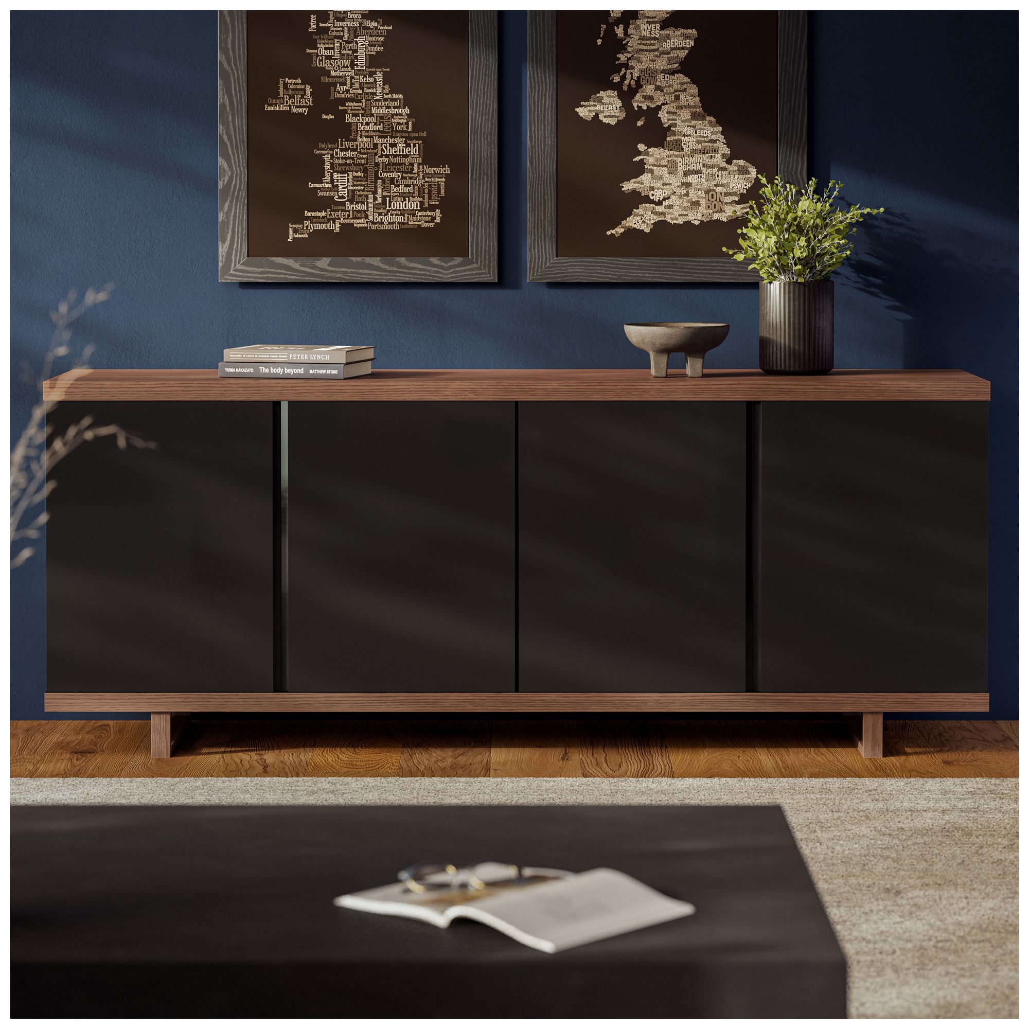 Image 7 Modern Brazilian 71" Wide Black, Nogal Buffet more views